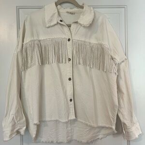 White fringe Jean jacket oversized